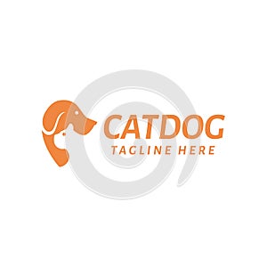 Orange animal pet dog and cat logo design template
