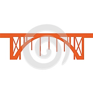 Orange arch truss bridge structure isolated on white background