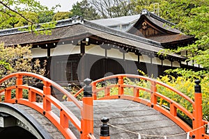 Orange arched bridge of Jshimogamo-jinja photo