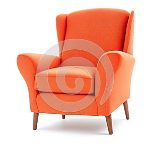 Orange armchair isolated on white background. Furniture for living room