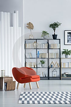 Orange armchair in reading room