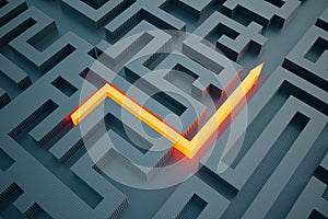 Orange arrow going through maze