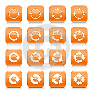Orange arrow reset sign square icon web button