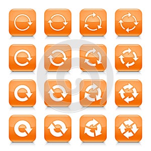 Orange arrow reset sign square icon web button photo