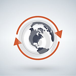 orange arrows around planet earth globe, vector illustration iso