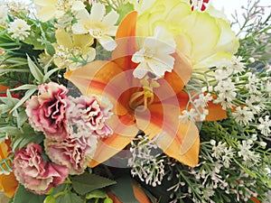 Orange Artificial Lily in Artificial Bouquet