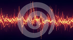 Orange audio spectrum display featuring particle details, sound wave visualization