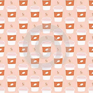 Orange Autumn Paper Coffee Cup Seamless Pattern Background