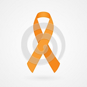 Orange awareness ribbon. Fabric texture. Vector illustration, flat design