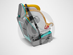 Orange baby car seat with five point safety straps with isofix 3d render on gray background with shadow photo