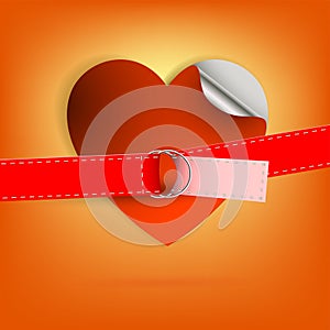 Orange background with a red heart and a strap