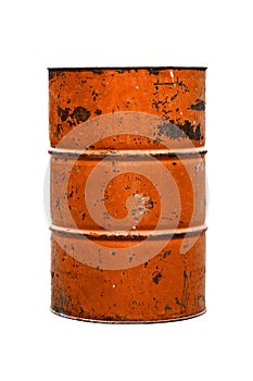 Orange Barrel Oil rust old isolated on white background