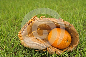 An Orange in a Baseball Glove