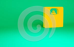 Orange Bathroom scales icon isolated on green background. Weight measure Equipment. Weight Scale fitness sport concept