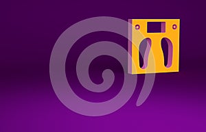 Orange Bathroom scales icon isolated on purple background. Weight measure Equipment. Weight Scale fitness sport concept