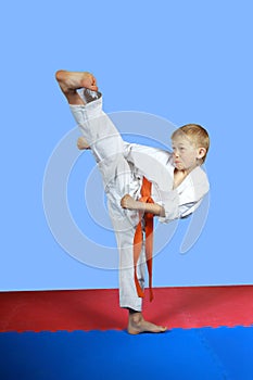 With orange belt boy is training kick yoko-geri