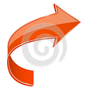 Orange bent arrow. 3d sign