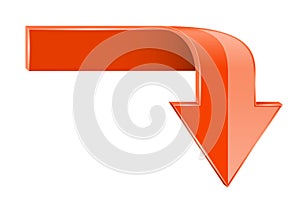 Orange bent arrow. Down 3d symbol