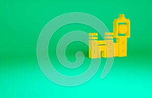 Orange Big Ben tower icon isolated on green background. Symbol of London and United Kingdom. Minimalism concept. 3d
