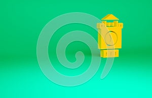 Orange Big Ben tower icon isolated on green background. Symbol of London and United Kingdom. Minimalism concept. 3d