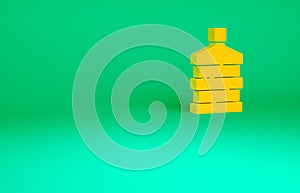 Orange Big bottle with clean water icon isolated on green background. Plastic container for the cooler. Minimalism