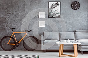 Orange bike in living room