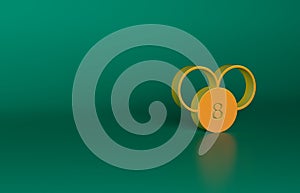 Orange Bingo or lottery ball on bingo card with lucky numbers icon isolated on green background. Minimalism concept. 3D