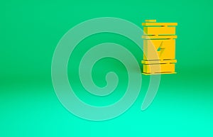 Orange Bio fuel barrel icon isolated on green background. Eco bio and canister. Green environment and recycle