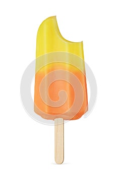 Orange bitten ice cream popsicle isolated on white