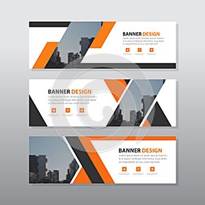 Orange black abstract corporate business banner template, horizontal advertising business banner layout template flat design set