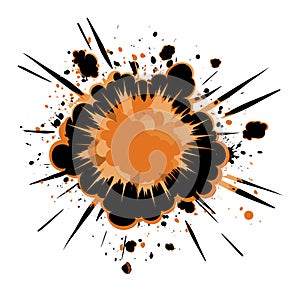 Orange and black comic book style explosion with splatters and streaks. Dynamic burst effect for action scenes vector