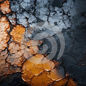 an orange and black cracked surface with cracks in it