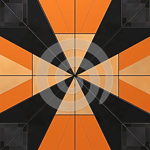 Orange And Black Geometric Pattern On Black Tile - Illusionary Architectural Elements