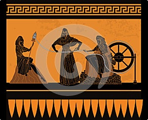 Orange and black greek mythology three Moirai