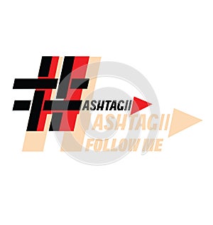 Orange and black hashtag icon with Follow me text.