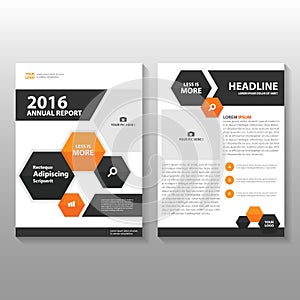 Orange black hexagon Vector annual report Leaflet Brochure Flyer template design, book cover layout design