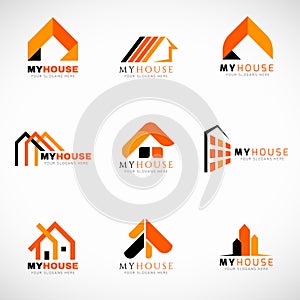 Orange and Black House logo set vector design