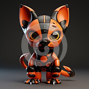 Orange And Black Robot Cat: A Stylish Blend Of Hard Surface Modeling And Dynamic Color