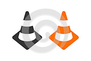 Orange and black safety cone icon. Road barrier symbol. Sign traffic signal vector