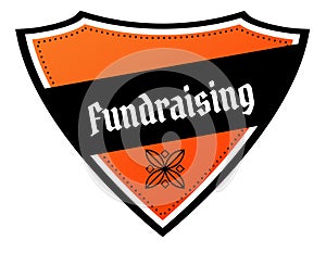 Orange and black shield with FUNDRAISING text.