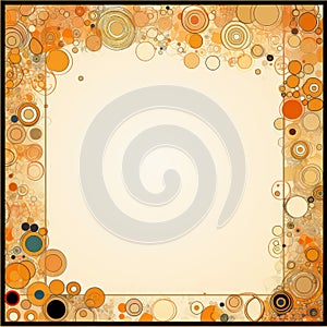 an orange and black square frame with circles and swirls