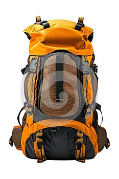 Orange and Black Tourist Backpack Isolated on White Background