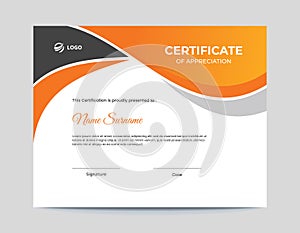 Orange and black waves certificate design template