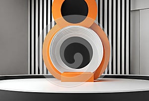 Orange black and white Padestal Podium stage 3D render illustration Minimalistic Abstract geometric background