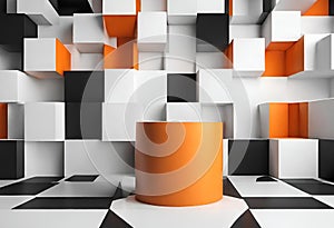 Orange black and white Padestal Podium stage 3D render illustration Minimalistic Abstract geometric background