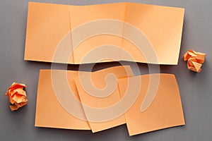 Orange Blank Paper Notes And Crumbled Paper