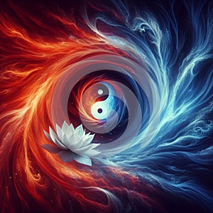 Orange and blue abstract flame. Twin flame logo. Esoteric concept of spiritual love. Illustration on black background