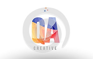orange blue alphabet letter qa q a logo icon design with dots