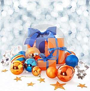 Orange and blue Christmas background