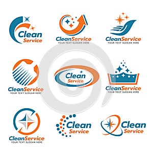 Orange and blue Clean service logo vector set design